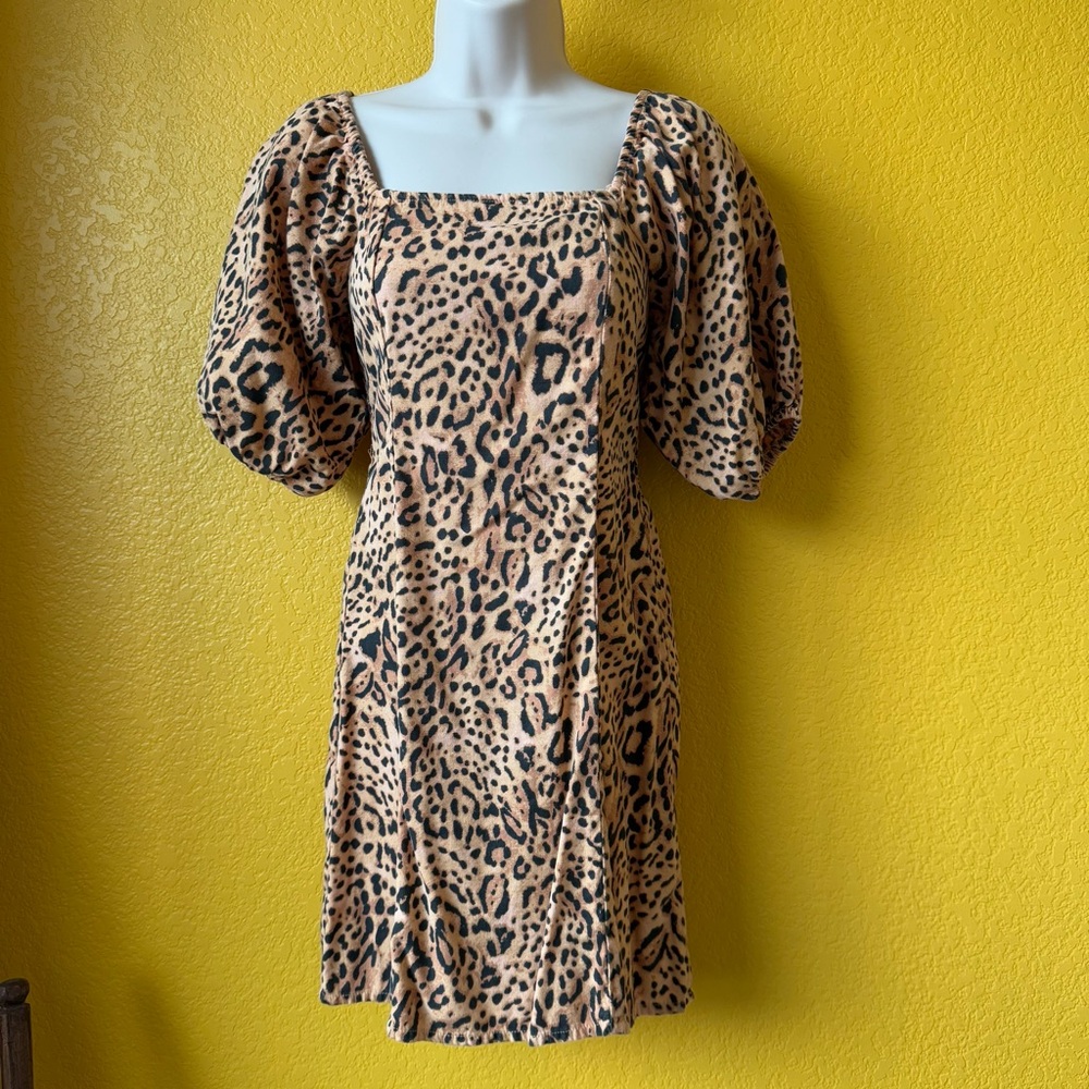 Billabong Cotton Viscose Puff Sleeve Smock Animal Print Dress Made in India